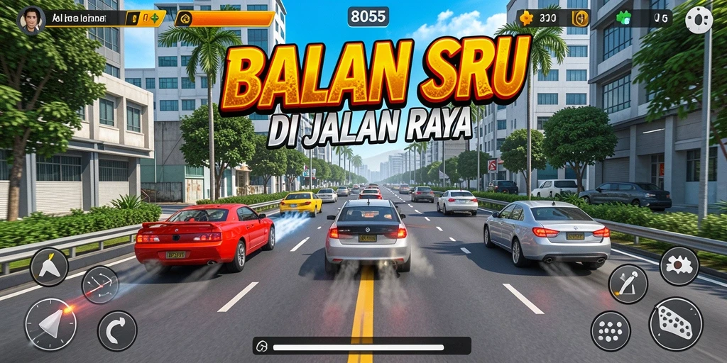 Tampilan gameplay seru dari balapan 8055 yang mendebarkan.