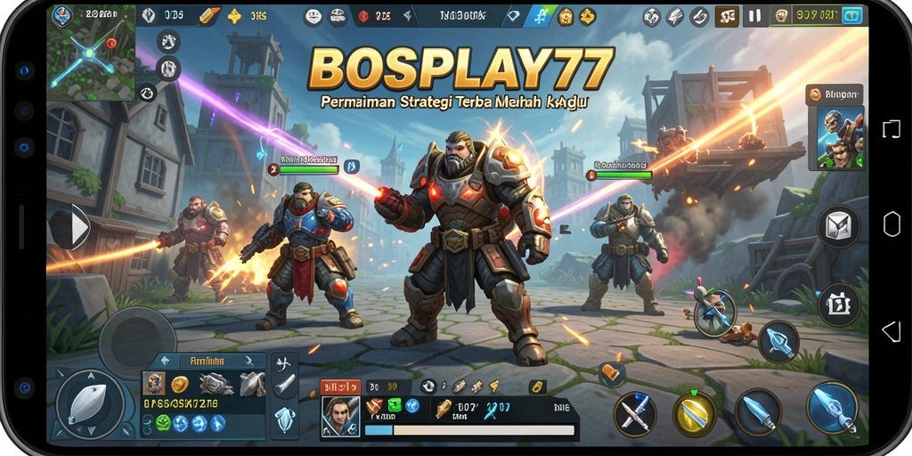 Screenshot dari gameplay BOSPLAY77 menampilkan pertempuran strategi intens.