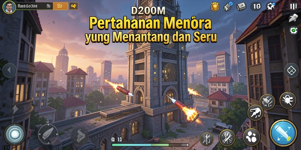 Tampilan gameplay menara pertahanan D200M yang menegangkan dan mendebarkan.