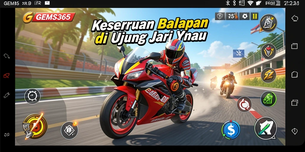 Tampilan menegangkan gameplay balapan motor GEMS365.