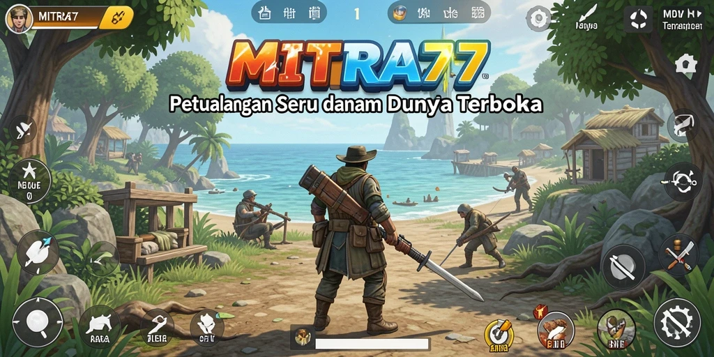 Tangkapan layar gameplay MITRA77 yang menunjukkan petualangan di dunia terbuka.