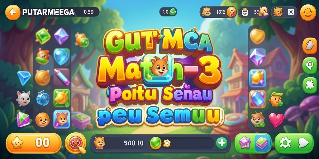 Screeshot PUTARMEGA menampilkan momen seru dalam gameplay Match-3.