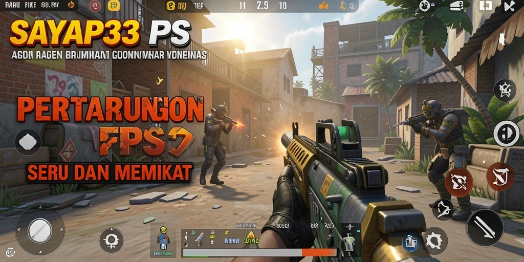 Tampilan gameplay SAYAP33 dengan aksi pertarungan FPS yang seru.