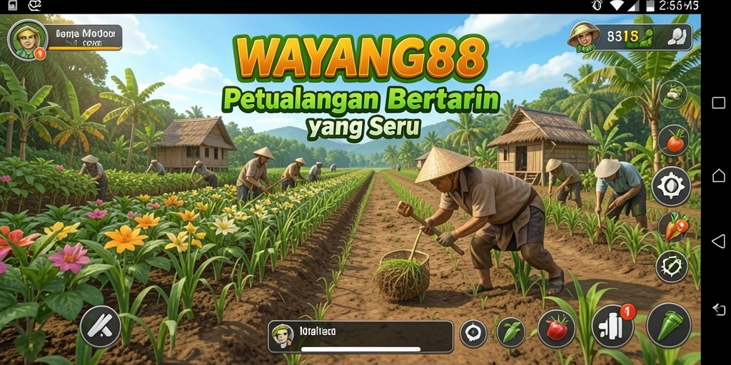 Tampilan gameplay seru dalam WAYANG88 saat bertani.
